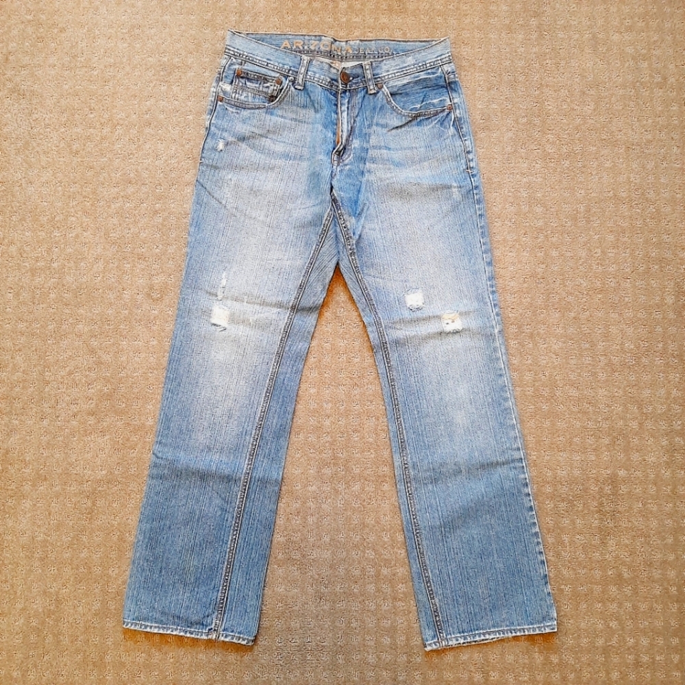 ARIZONA 33x34 Men's Slim Straight Distressed Light Blue Jeans